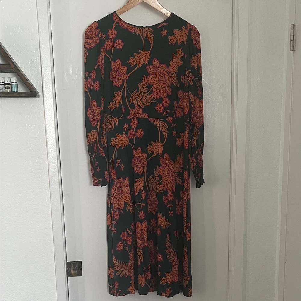 Floral Long Sleeve Dress - Black and Orange